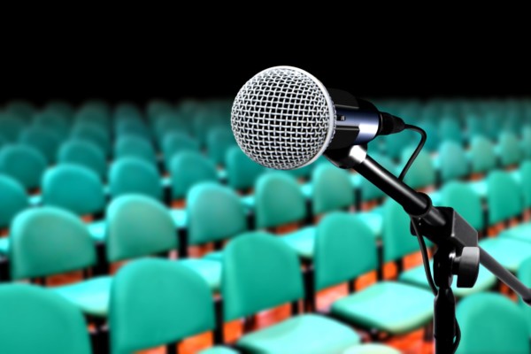 Microphone in auditorium during seminar presentation